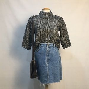 Zara Houndstooth Plaid Structured Mock Neck Top